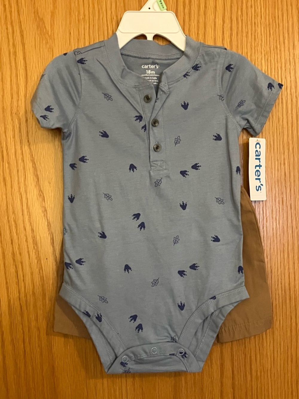 18M Carter's Blue Short-Sleeve Henley One-Piece Bodysuit & Shorts Set.